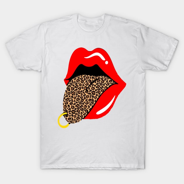 Red Lips Tongue Cheetah with golden piercing lovers Trendy designs